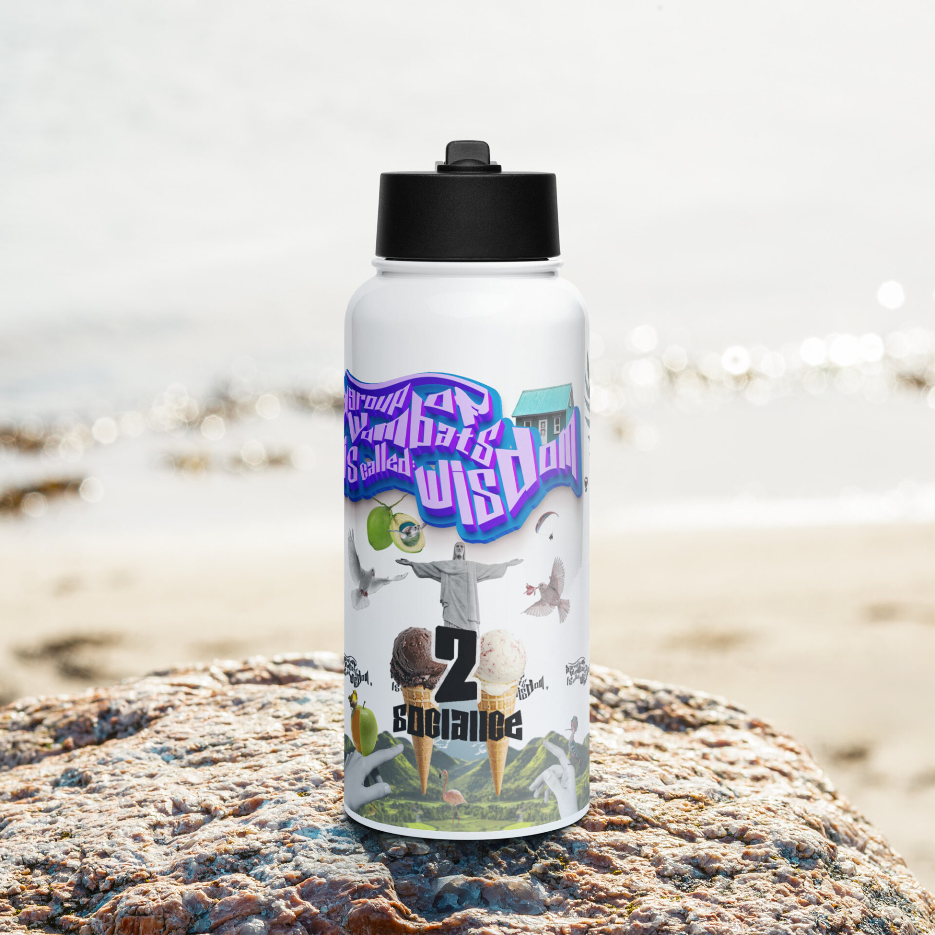 Edelstahl Trinkflasche mit Strohhalm