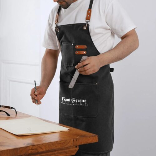 Unisex Canvas Cross Back Chef Aprons Multifunction with Large Pockets