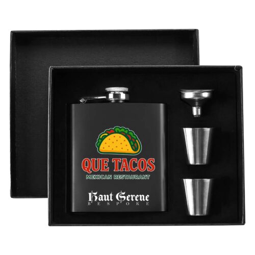 Personalized Hip Flask Set 7oz Black Stainless Steel with A Gift Box